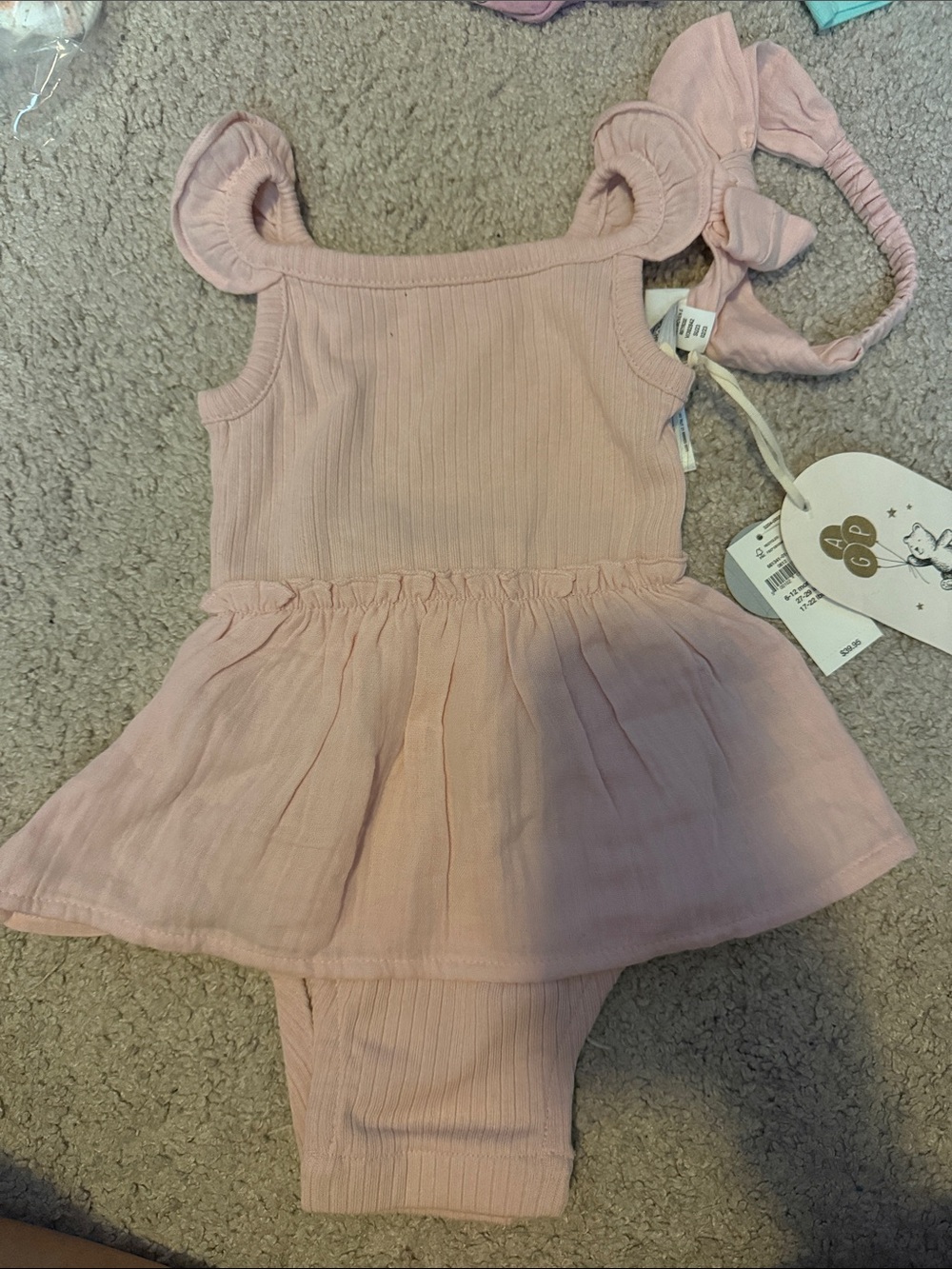 GAP Pink Ribbed Tulle Skirt One-Piece Bodysuit with Headband